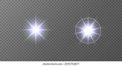Lens Flare, light glow effect. sun or realistic shining star with backlight effect. bokeh glitter and sparkles or sparkles on transparent background.