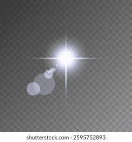 Lens Flare, light glow effect. sun or realistic shining star with backlight effect. bokeh glitter and sparkles or sparkles on transparent background.