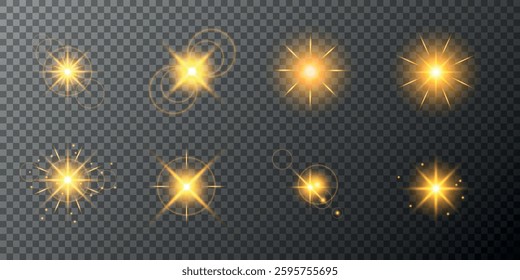 Lens Flare, light glow effect. sun or realistic shining star with backlight effect. bokeh glitter and sparkles or sparkles on transparent background.