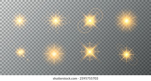 Lens Flare, light glow effect. sun or realistic shining star with backlight effect. bokeh glitter and sparkles or sparkles on transparent background.