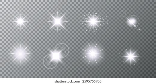Lens Flare, light glow effect. sun or realistic shining star with backlight effect. bokeh glitter and sparkles or sparkles on transparent background.