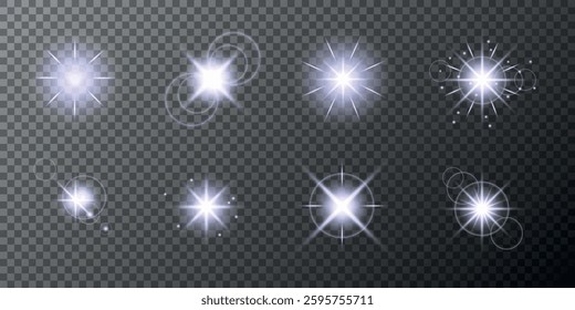 Lens Flare, light glow effect. sun or realistic shining star with backlight effect. bokeh glitter and sparkles or sparkles on transparent background.