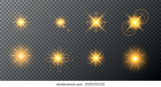 Lens Flare, light glow effect. sun or realistic shining star with backlight effect. bokeh glitter and sparkles or sparkles on transparent background.