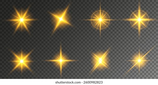 Lens Flare, light glow effect. sun or realistic shining star with backlight effect. bokeh glitter and sparkles or sparkles on transparent background.
