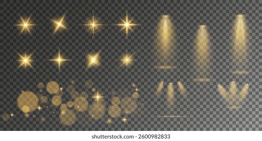 Lens Flare, light glow effect. sun or realistic shining star with backlight effect. bokeh glitter and sparkles or sparkles on transparent background.