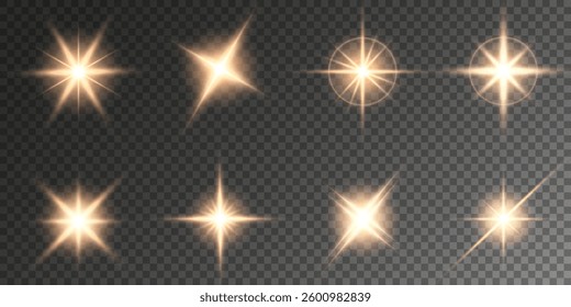 Lens Flare, light glow effect. sun or realistic shining star with backlight effect. bokeh glitter and sparkles or sparkles on transparent background.