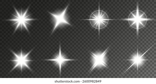 Lens Flare, light glow effect. sun or realistic shining star with backlight effect. bokeh glitter and sparkles or sparkles on transparent background.