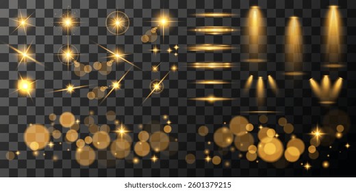 Lens Flare, light glow effect. sun or realistic shining star with backlight effect. bokeh glitter and sparkles or sparkles on transparent background.