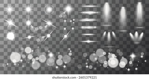 Lens Flare, light glow effect. sun or realistic shining star with backlight effect. bokeh glitter and sparkles or sparkles on transparent background.