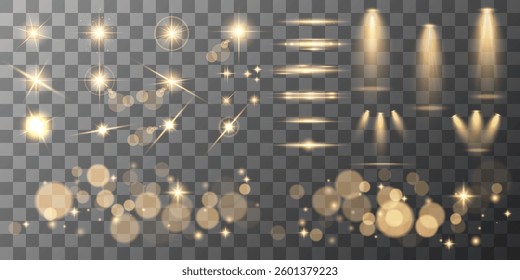 Lens Flare, light glow effect. sun or realistic shining star with backlight effect. bokeh glitter and sparkles or sparkles on transparent background.