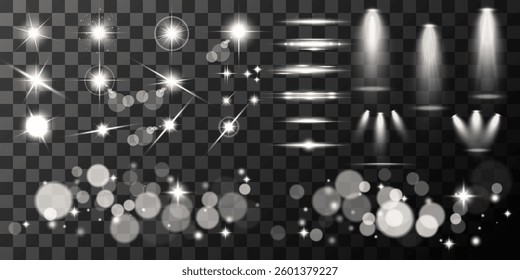 Lens Flare, light glow effect. sun or realistic shining star with backlight effect. bokeh glitter and sparkles or sparkles on transparent background.