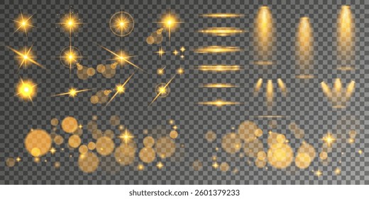 Lens Flare, light glow effect. sun or realistic shining star with backlight effect. bokeh glitter and sparkles or sparkles on transparent background.