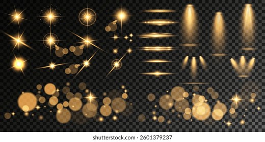 Lens Flare, light glow effect. sun or realistic shining star with backlight effect. bokeh glitter and sparkles or sparkles on transparent background.