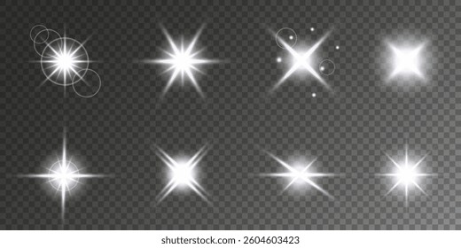 Lens Flare, light glow effect. sun or realistic shining star with backlight effect. bokeh glitter and sparkles or sparkles on transparent background.