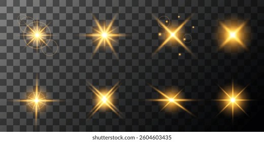 Lens Flare, light glow effect. sun or realistic shining star with backlight effect. bokeh glitter and sparkles or sparkles on transparent background.