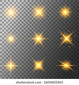 Lens Flare, light glow effect. sun or realistic shining star with backlight effect. bokeh glitter and sparkles or sparkles on transparent background.