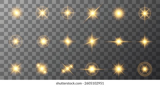 Lens Flare, light glow effect. sun or realistic shining star with backlight effect. bokeh glitter and sparkles or sparkles on transparent background.