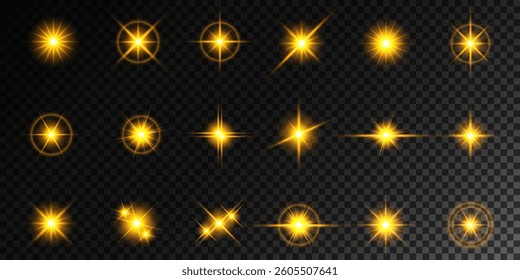 Lens Flare, light glow effect. sun or realistic shining star with backlight effect. bokeh glitter and sparkles or sparkles on transparent background.