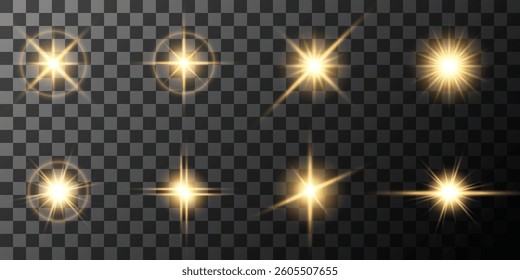 Lens Flare, light glow effect. sun or realistic shining star with backlight effect. bokeh glitter and sparkles or sparkles on transparent background.