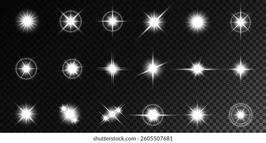Lens Flare, light glow effect. sun or realistic shining star with backlight effect. bokeh glitter and sparkles or sparkles on transparent background.