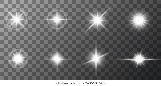 Lens Flare, light glow effect. sun or realistic shining star with backlight effect. bokeh glitter and sparkles or sparkles on transparent background.