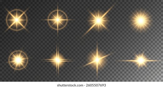 Lens Flare, light glow effect. sun or realistic shining star with backlight effect. bokeh glitter and sparkles or sparkles on transparent background.