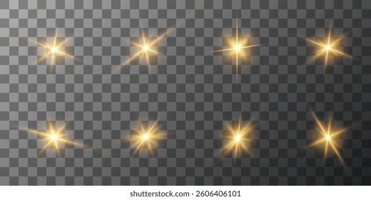 Lens Flare, light glow effect. sun or realistic shining star with backlight effect. bokeh glitter and sparkles or sparkles on transparent background.
