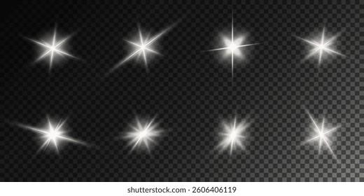 Lens Flare, light glow effect. sun or realistic shining star with backlight effect. bokeh glitter and sparkles or sparkles on transparent background.