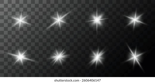 Lens Flare, light glow effect. sun or realistic shining star with backlight effect. bokeh glitter and sparkles or sparkles on transparent background.