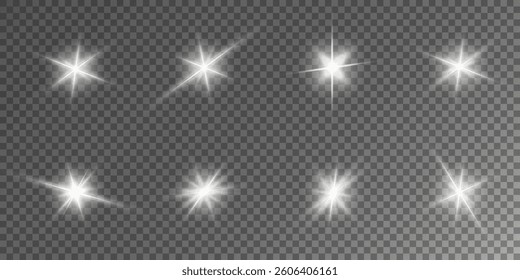 Lens Flare, light glow effect. sun or realistic shining star with backlight effect. bokeh glitter and sparkles or sparkles on transparent background.
