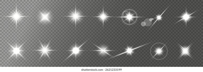 Lens Flare, light glow effect. sun or realistic shining star with backlight effect. bokeh glitter and sparkles or sparkles on transparent background.