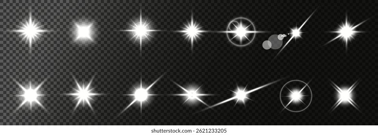 Lens Flare, light glow effect. sun or realistic shining star with backlight effect. bokeh glitter and sparkles or sparkles on transparent background.