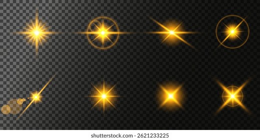 Lens Flare, light glow effect. sun or realistic shining star with backlight effect. bokeh glitter and sparkles or sparkles on transparent background.