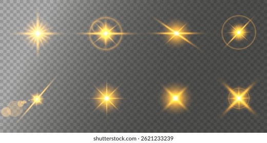Lens Flare, light glow effect. sun or realistic shining star with backlight effect. bokeh glitter and sparkles or sparkles on transparent background.