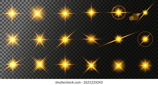 Lens Flare, light glow effect. sun or realistic shining star with backlight effect. bokeh glitter and sparkles or sparkles on transparent background.