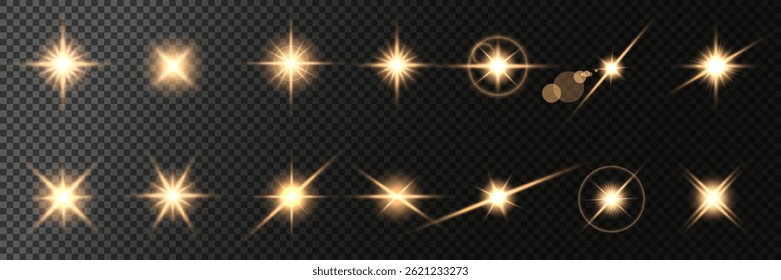 Lens Flare, light glow effect. sun or realistic shining star with backlight effect. bokeh glitter and sparkles or sparkles on transparent background.