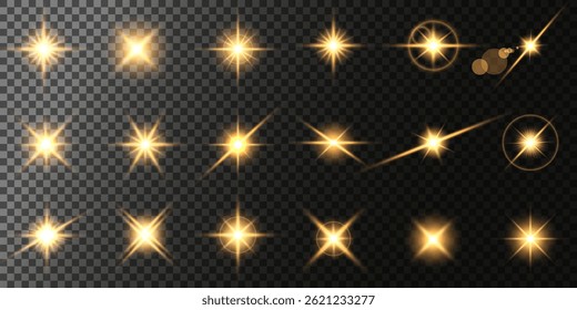 Lens Flare, light glow effect. sun or realistic shining star with backlight effect. bokeh glitter and sparkles or sparkles on transparent background.