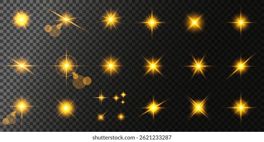 Lens Flare, light glow effect. sun or realistic shining star with backlight effect. bokeh glitter and sparkles or sparkles on transparent background.