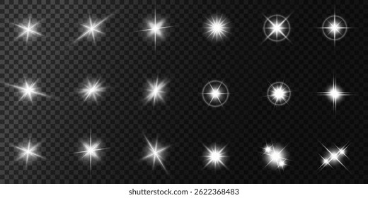 Lens Flare, light glow effect. sun or realistic shining star with backlight effect. bokeh glitter and sparkles or sparkles on transparent background.