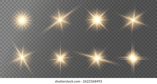 Lens Flare, light glow effect. sun or realistic shining star with backlight effect. bokeh glitter and sparkles or sparkles on transparent background.