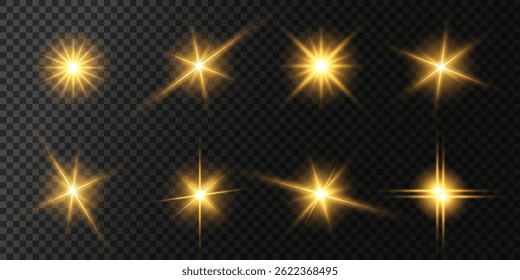 Lens Flare, light glow effect. sun or realistic shining star with backlight effect. bokeh glitter and sparkles or sparkles on transparent background.