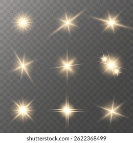 Lens Flare, light glow effect. sun or realistic shining star with backlight effect. bokeh glitter and sparkles or sparkles on transparent background.