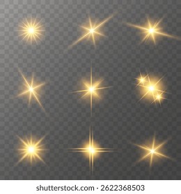 Lens Flare, light glow effect. sun or realistic shining star with backlight effect. bokeh glitter and sparkles or sparkles on transparent background.