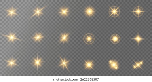 Lens Flare, light glow effect. sun or realistic shining star with backlight effect. bokeh glitter and sparkles or sparkles on transparent background.