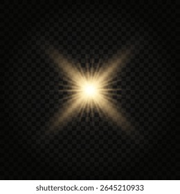 Destello de lente, efecto de brillo ligero. sol o estrella brillante realista con efecto de luz de fondo. brillo bokeh y destellos o destellos sobre fondo transparente.