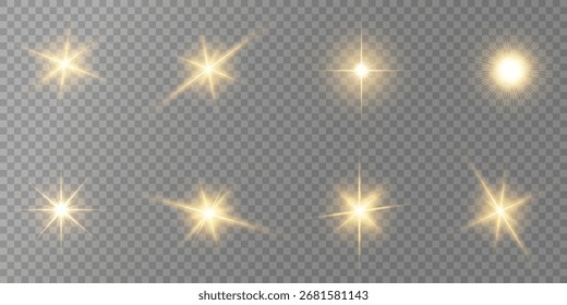 Lens Flare, light glow effect. sun or realistic shining star with backlight effect. bokeh glitter and sparkles or sparkles on transparent background.

