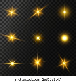 Lente Flare, efeito de brilho de luz. sol ou estrela brilhante realista com efeito de luz de fundo. bokeh glitter e brilhos ou brilhos no fundo transparente.
