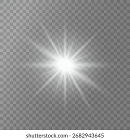 Objektiv Flare, Lichtglüheffekt. Sonne oder realistisch leuchtender Stern mit Hintergrundbeleuchtung. Bokeh-Glitzer und funkelt oder funkelt auf transparentem Hintergrund.
