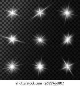Destello de lente, efecto de brillo ligero. sol o estrella brillante realista con efecto de luz de fondo. brillo bokeh y destellos o destellos sobre fondo transparente.