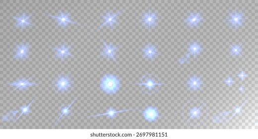 Destello de lente, efecto de brillo ligero. sol o estrella brillante realista con efecto de luz de fondo.
Brillo bokeh y destellos o destellos sobre fondo transparente.